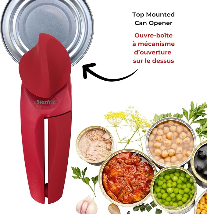Starfrit MightiCan Can Opener - Safe - Holds Lid and Leaves No Sharp Edges on Lid - 3 Year Warranty - Comfort Grip - Heavy Duty Non-Slip Knob - Red - Image 4