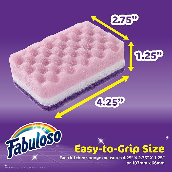 Fabuloso Scratch-Free Kitchen Dish Sponges, Purple Cellulose Scrubber Sponge with Scouring Pad for Dishes, Pots, Pans, Counters and Sinks, Tough on Messes, 4.25 x 2.75 x 1.25 in, 4 Count - Image 5