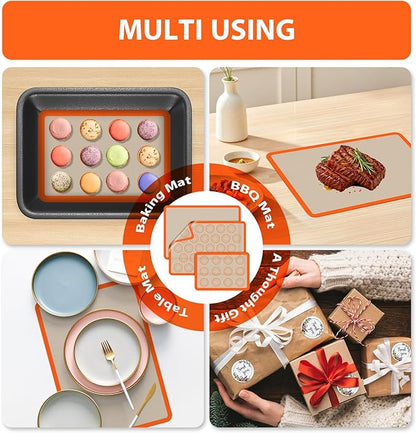 Macaron Silicone Baking Mats, 3 PCS Non Stick Macaroon Mat Silicone for Macarons, Cookie, Pastry, Orange - Image 6