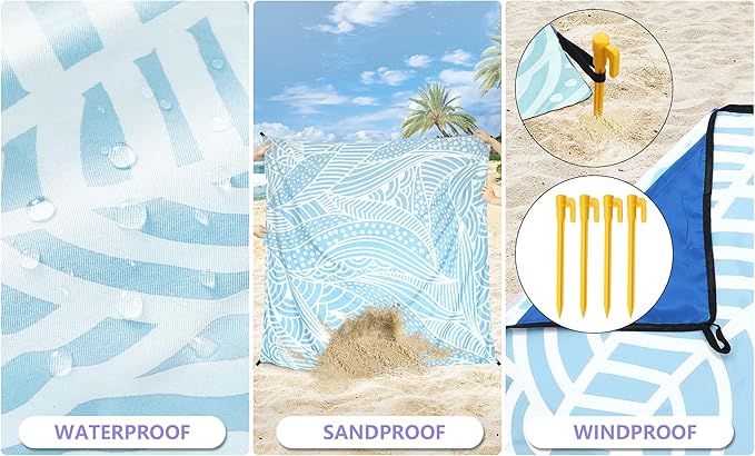 WIWIGO Beach Blanket Waterproof Sandproof Beach Mat 79" X 83"/10'x9'for 2-8 Adults Quick Drying Outdoor Picnic Mat Beach Accessories for Travel, Camping, Hiking - Image 2