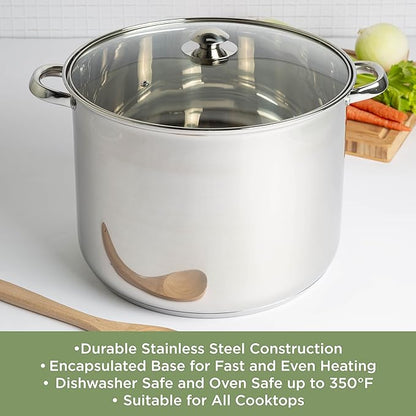 Ecolution Stainless Steel Stock Pot, Encapsulated Induction Ready Cooking Pot with Glass Lid, Oven Safe, Dishwasher Safe Soup Pot, 24-Quart - Image 3