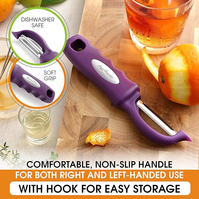 Spring Chef Professional Purple Swivel Potato Peelers for Kitchen, Stainless Steel Veggie Peeler with Soft Grip Handle, Dishwasher Safe, Grate for Peeling Apple, Fruit, Carrot, Cucumber, Purple - Image 6