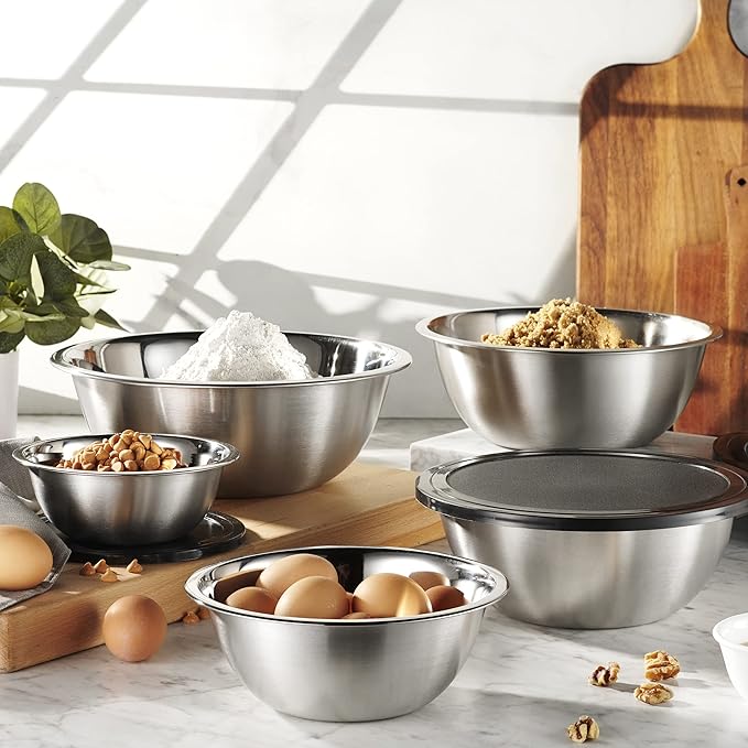 WHYSKO Stainless Steel Mixing Bowl Set, 10 Piece Stainless Steel Mixing Bowls with Lids Set for Food Prep Storage and Serving, Dishwasher Safe for Kitchen Baking Cooking, Silver - Image 2
