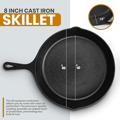 Utopia Kitchen Saute Frying Pan 8 Inch, Cast Iron Chefs Pan, Pre Seasoned Cast iron Skillet With Lid, Safe Grill Cookware for Indoor & Outdoor Use, Black - Image 3