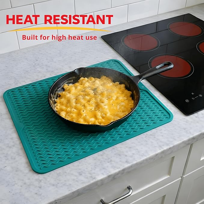 Silicone Drying Mat 16 × 12 – Teal Green Non-Slip Sink Mat for Kitchen Counter, Heat-Resistant Food-Grade Dish Pad, Easy-Clean Multipurpose Drawer Liner (Teal Green, 16" x 12")