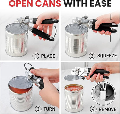 Zulay Kitchen Can Opener with Large Bottle Opener - Heavy Duty Stainless Steel Manual Can Opener with Turn Knob and Soft Grip Handles - Black - Image 6
