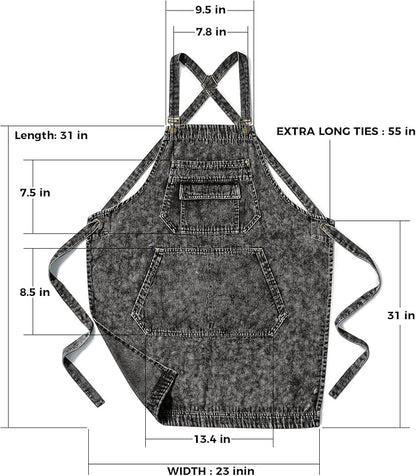 Denim Apron with Pockets for Hair Stylist Gardening Craftsmen Barista Women Hairdresser Jean Work Apron Cross Straps