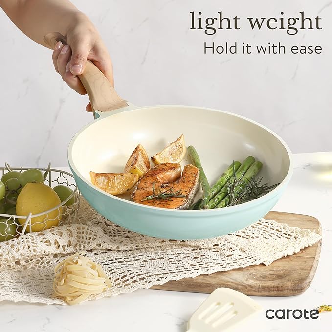 CAROTE 21-Piece Ceramic Pots and Pans Cookware Set, Non Stick Induction Cook Ware Kitchen Cooking Set Non-Toxic Health, PFAS Free - Image 8