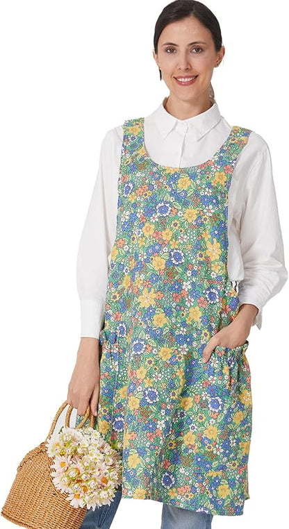Cozy Adjustable Cross Back Aprons for Women with Pockets Cotton Linen Cooking Kitchen Baking