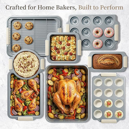 Kikcoin 25 PCS Stackable Baking Pans Set, Non-stick Bakeware Sets with Silicone Handles, 450°F Oven Safe Cookie Sheets for Baking, Easy Release Heavy-duty Baking Sheets Non Stick, Cream - Image 7