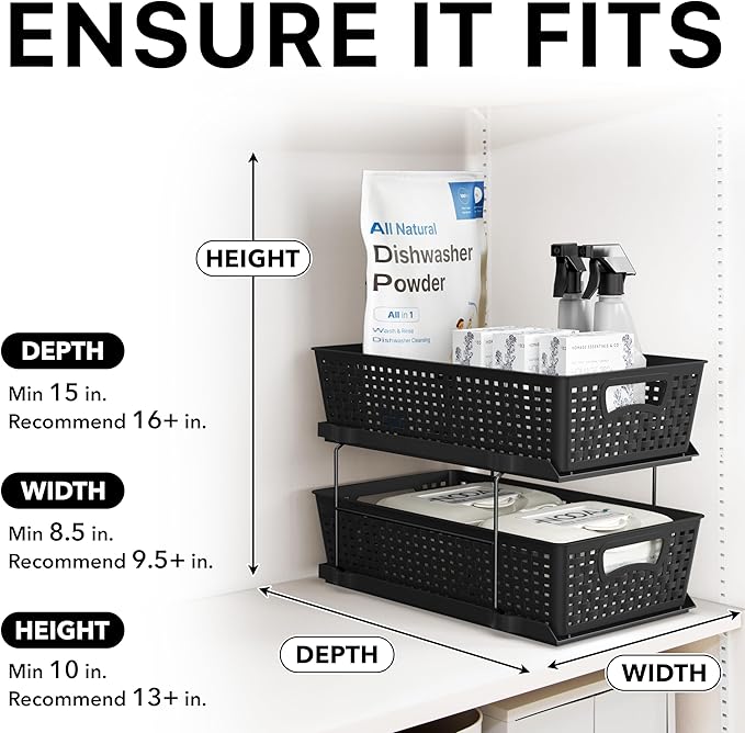 Simple Houseware 2 Tier Bathroom Organizer Tray Pull-Out Sliding Drawer, Under Sink Storage, Black - Image 6
