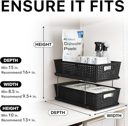 Simple Houseware 2 Tier Bathroom Organizer Tray Pull-Out Sliding Drawer, Under Sink Storage, Black - Image 6