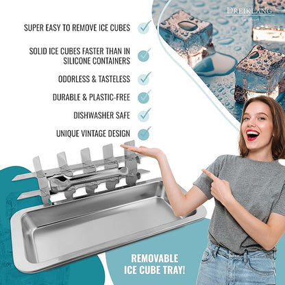 Stainless Steel Polished Ice Cube Tray for freezer with Lever Insert for Easy Release | Food-Safe & Durable Ice Cube Maker | Plastic-Free Large Ice Cube Tray