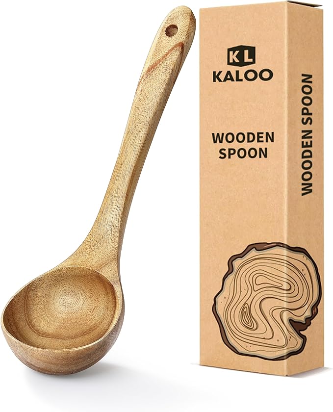 Ladle, Kaloo Teak Acacia Wooden Soup Ladle Spoons for Cooking, 10.6 inch, Gift Box Included by KL+KALOO