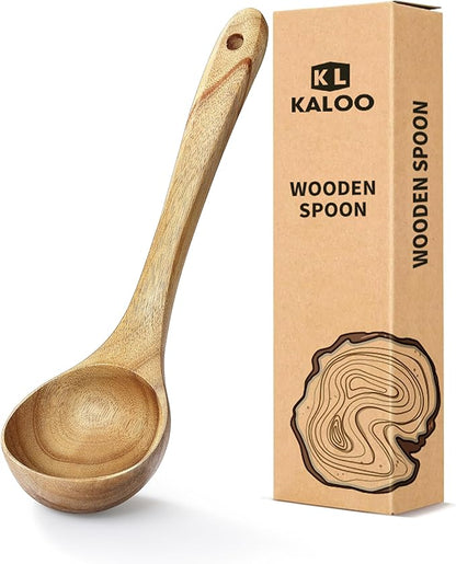 Ladle, Kaloo Teak Acacia Wooden Soup Ladle Spoons for Cooking, 10.6 inch, Gift Box Included by KL+KALOO