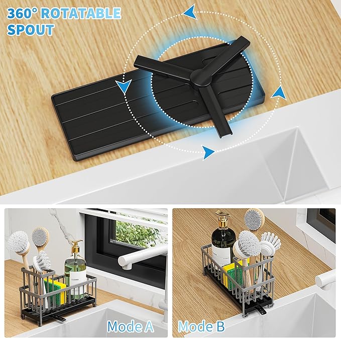 Cisily Sponge Holder for Kitchen Sink, Sink Caddy Organizer with High Brush Holder, Kitchen Countertop Organizers and Storage Essentials, Rustproof 304 Stainless Steel (Dark Grey, 9.25″) - Image 3