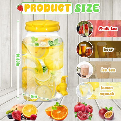 Havawish 2 Pcs 1 Gallon Plastic Beverage Dispenser with Spigot Clear Summer Kitchen Fridge Drink Dispenser for Parties Lemonade Juice Tea Beer Cold Water(Yellow,Cylinder)
