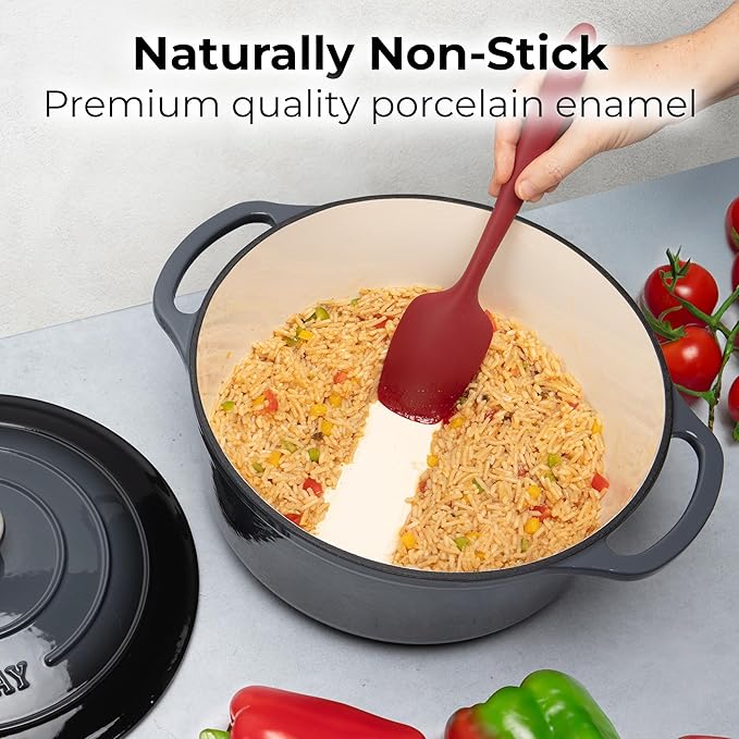 Zulay Kitchen 6 Quart Enameled Cast Iron Dutch Oven Pot with Lid – Premium Durability & Oven Safe up to 500°F – Heavy Duty Cookware Perfect for Bread Baking, Stews, Braising & Roasting – Gray - Image 6
