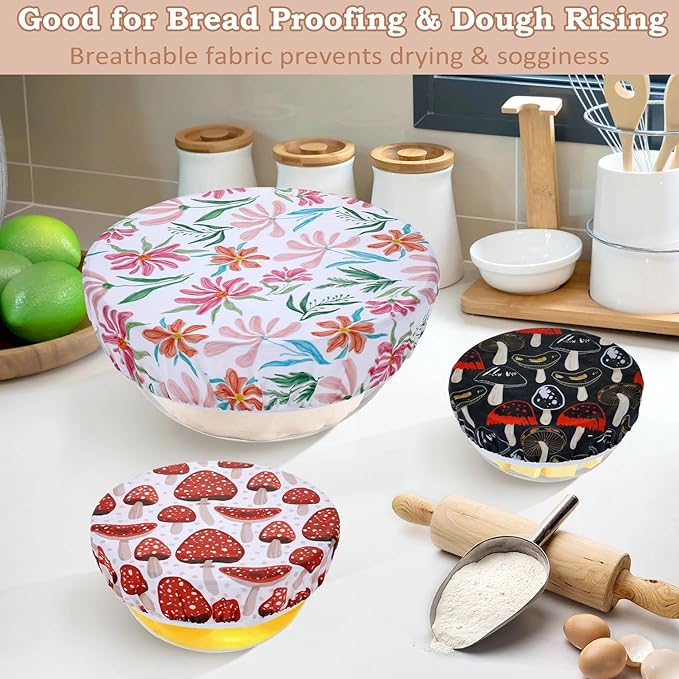 5-Size Reusable Beeswax Bowl Covers for Bread Proofing, Cotton Cloth Flexible Beeswax Wraps for Food Storage(Mushroom) - Image 4