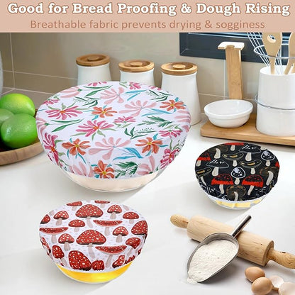5-Size Reusable Beeswax Bowl Covers for Bread Proofing, Cotton Cloth Flexible Beeswax Wraps for Food Storage(Mushroom) - Image 4