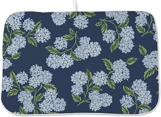 Spring Dish Drying Mat 18x24 Inches For Kitchen Counter Absorbent Blue Hydrangea Floral Kitchen Decoration Summer Flower Drying Mat Pad For Home Kitchen,Dining Room,Office Decor