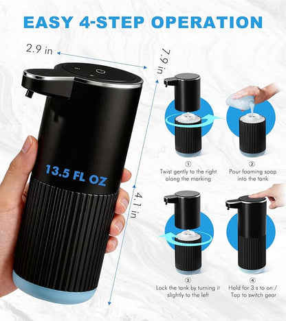 RYTOXILO Automatic Foaming Soap Dispenser, 2 Pack Black Touchless Foam Hand Soap Dispenser Bathroom, 13.5 Fl Oz Plastic Electric Auto Foaming Dish Soap Dispensers Wall Mount for Kitchen