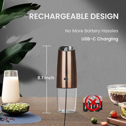 Rechargeable Salt And Pepper Grinder Set with LED Light, Automatic Electric Gravity Salt And Pepper Shakers Set, No Battery Needed, Adjustable Roughness, 2 Pack (Copper) - Image 4