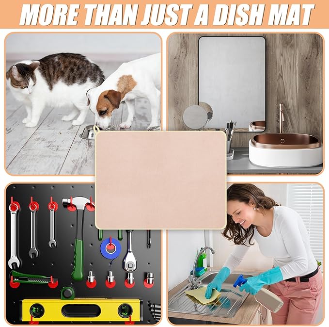 Hushee 2 Pack Extra Large Dish Drying Mat Microfiber Absorbent Dish Drying Pad Large Size Dishes Drainer Mats for Countertop, Sink, Refrigerator or Dryer (30 x 24 Inch,Beige) - Image 6