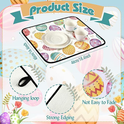 Breling Easter Dish Drying Mat for Kitchen 16 x 18 Inch Pastel Eggs Microfiber Absorbent Drying Reusable Washable Pad Easter Table Dishes Pad Protection Tableware Kitchen Accessories