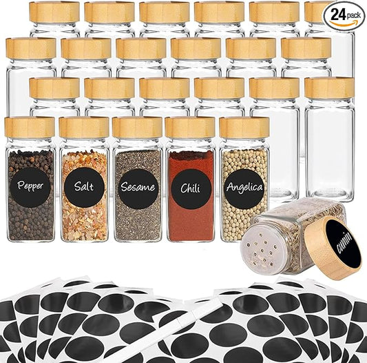 24Pcs Spice Jars with Label, 4oz Empty Square Seasoning Containers, Spice Jars with Shaker Lids, Small Spice Bottles for Salt, Herbs, Sugar, Pepper, Seasoning Jars for Spice Rack, Cabinet, or Drawer by DIDITIME