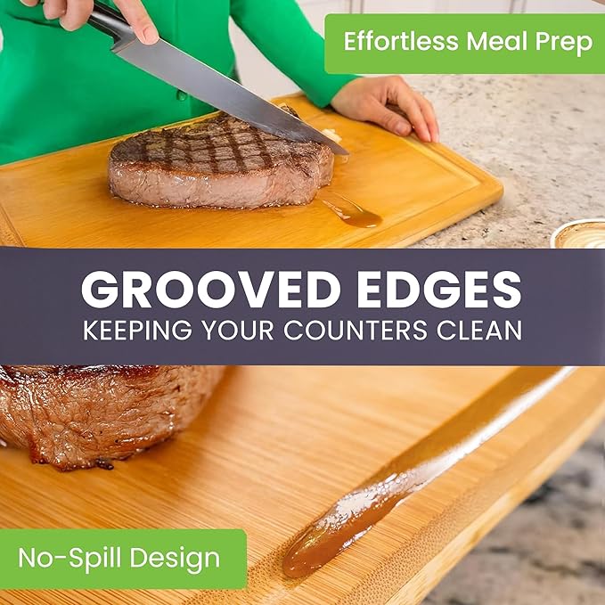 Glue-Free Surface™ 2XL Extra Large Bamboo Cutting Board Set of 4 – Small, Medium, XL, and Oversized Sizes from Chopping Vegetables to Carving Meat & Turkey for Large Family Meal Prep and Gatherings - Image 6