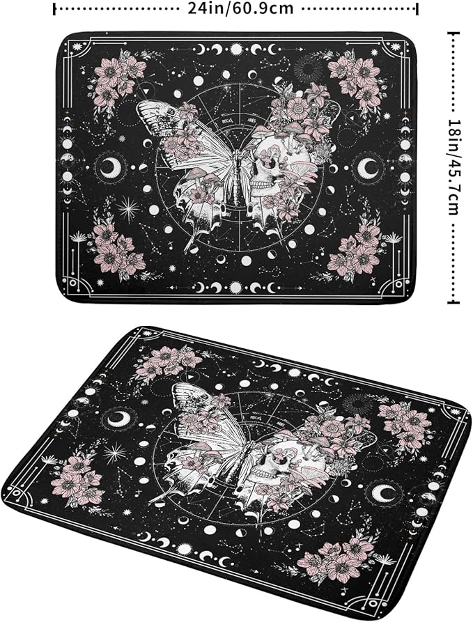 Skeleton Butterfly Dish Drying Mat Black Skull Absorbent Dish Drainer for Kitchen Counter Holiday Decor - Image 2