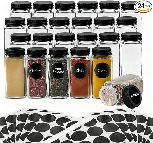 24Pcs Spice Jars with Label, 4oz Empty Square Seasoning Containers, Spice Jars with Shaker Lids, Small Spice Bottles for Salt, Herbs, Sugar, Pepper, Seasoning Jars for Spice Rack, Cabinet, or Drawer by DIDITIME
