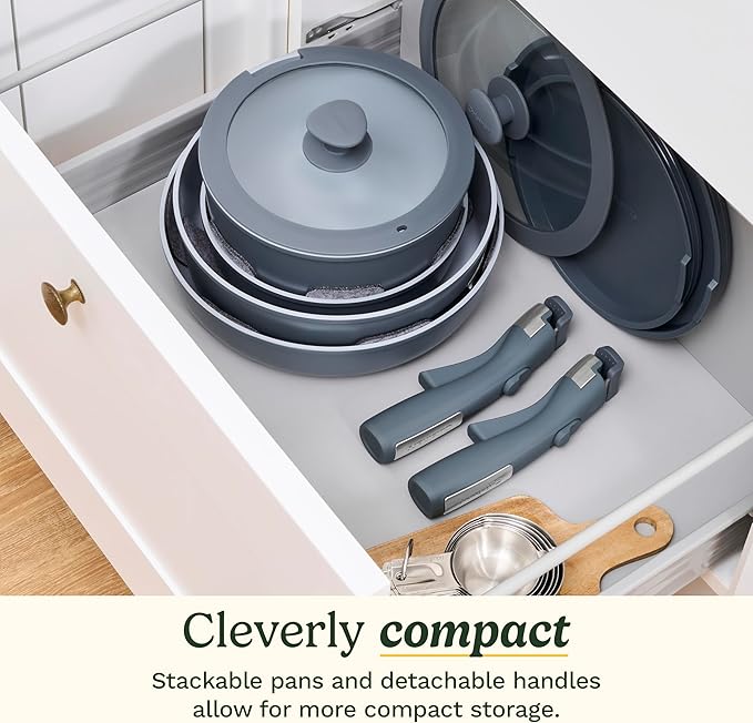 Cuisinart 13-Pc, ClickSmart Nonstick Detachable Handle Ceramic Cookware, Pots and Pans Set, Stackable Space-Saving Design, Compatible with All Stovetops, Induction & Oven Safe, PURELYCERAMIC - Image 5