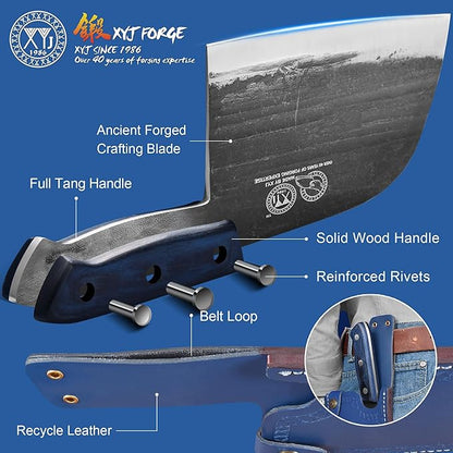 XYJ Authentic Since 1986,Ancient Forged Butcher Knives,Serbian Chef Knife With Sheath,Tiny Knife,Chinese Vegetable Meat Cleaver For Kitchen Camping Outdoor,Full Tang,High Carbon Steel (7.5 inch)