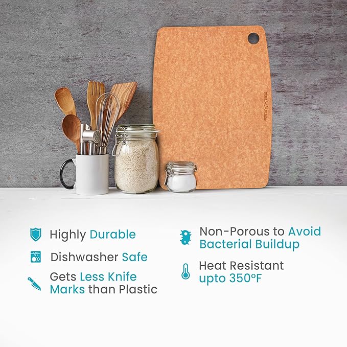 Dishwasher Safe Cutting Board for Kitchen - Large Composite Wood Chopping Board, Thin & Lightweight, Heat Resistant, BPA-Free and Eco-Friendly Cutting Board for Meal Prep, 14.5 x 11.25 Inch (Natural) - Image 4