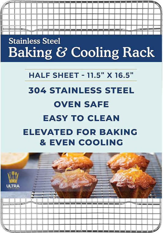 Ultra Cuisine Heavy Duty Cooling Rack for Cooking and Baking - Professional Grade Premium100% Stainless Steel Baking Rack & Wire Cooling Mesh for Roasting & Grilling - Dishwasher Safe - 11.5" x 16.5" by UltraCuisine