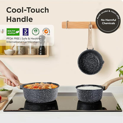 Sauce Pan Set with Lids,Nonstick Small Cooking Pots 1.5Qt&3Qt,Lightweight Non Stick Pots with Glass Lids for Fast Heating,Induction Compatible