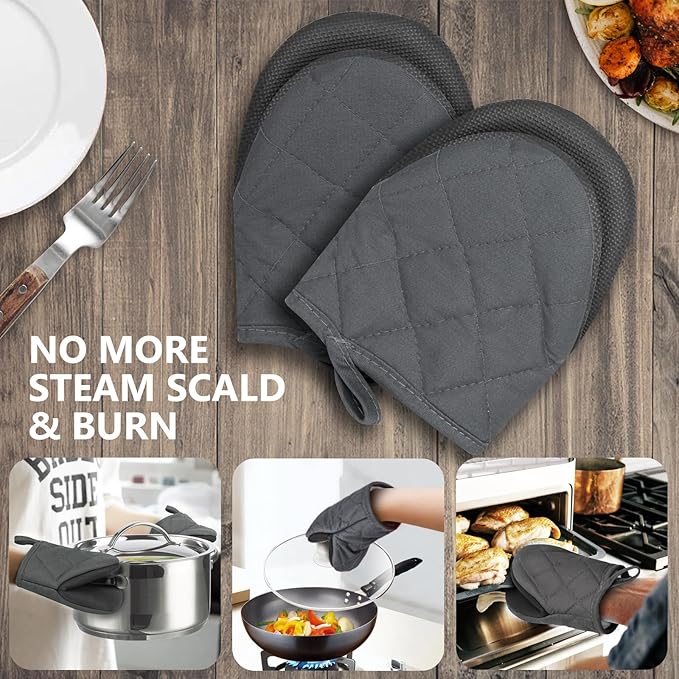 1 Pair Short Oven Mitts - Silicone Kitchen Oven Gloves High Heat Resistant 500℉, Mini Oven Mits with Non-Slip Grip Surfaces and Hanging Loop for BBQ, Baking, Cooking and Grilling (Solid Gray) - Image 7