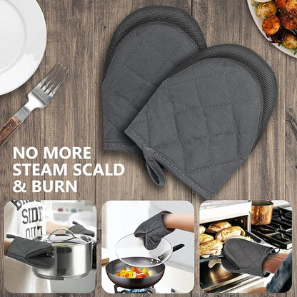 1 Pair Short Oven Mitts - Silicone Kitchen Oven Gloves High Heat Resistant 500℉, Mini Oven Mits with Non-Slip Grip Surfaces and Hanging Loop for BBQ, Baking, Cooking and Grilling (Solid Gray) - Image 7