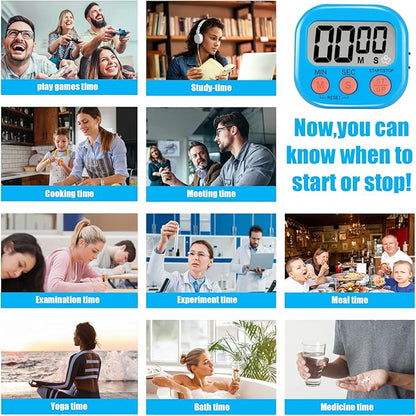 6 Pack Multi-Function Electronic Timer - Magnetic Digital Timers Big LCD Display The Loud/Silent Switch Countdown Timer Extensively Use in Break Time, Cooking,Gym, Meeting, Classroom - Image 2