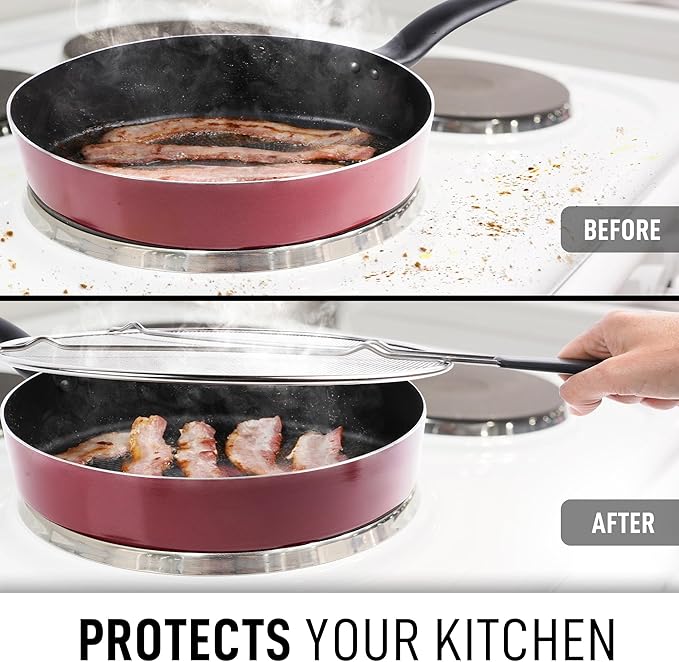Zulay Kitchen Splatter Screen for Frying Pan (13”) - Grease Splatter Guard for Frying Pan - Oil Splatter Guard - Oil Splash Guard for Frying Pan - Stainless Steel Grease Screen for Stove Top (Black) - Image 5