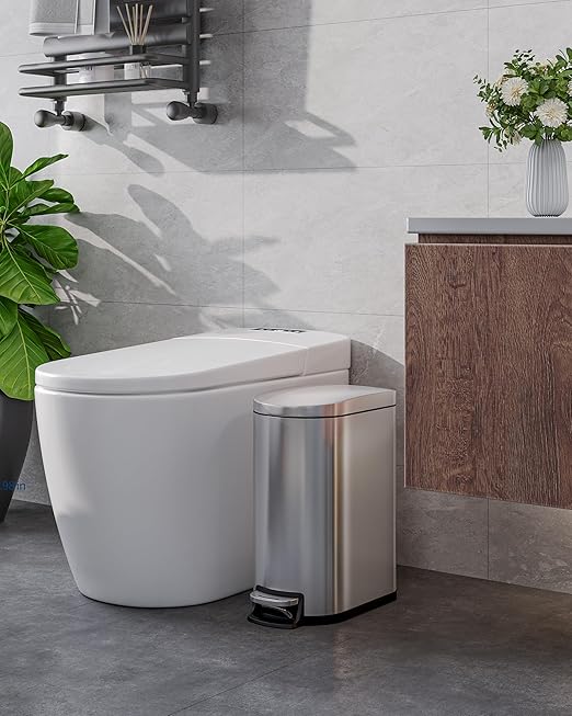 Garvee 13 gal (50 L) and 2.6 gal (10 L) Stainless Steel Trash Can Combo Set, Rustproof Garbage Can with Lid for Kitchen and Bathroom, Step-on Trash Bin with Inner Bucket, Rear Handle, Silver - Image 9