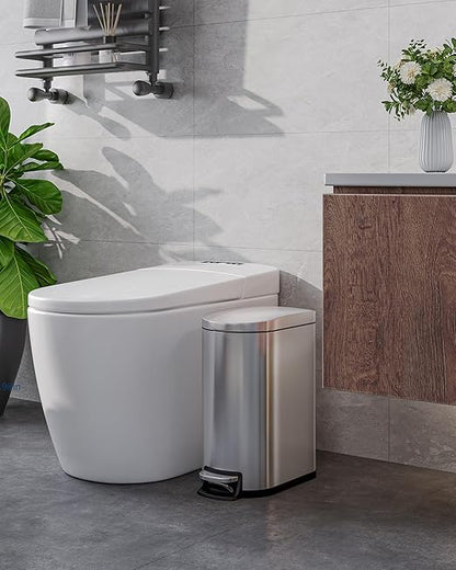 Garvee 13 gal (50 L) and 2.6 gal (10 L) Stainless Steel Trash Can Combo Set, Rustproof Garbage Can with Lid for Kitchen and Bathroom, Step-on Trash Bin with Inner Bucket, Rear Handle, Silver - Image 9