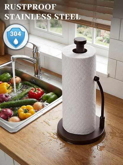 SMARTAKE Paper Towel Holder, Paper Towel Dispenser Standing Weighted Base Non Slip, Spring Arm for Easy Tear, Stainless Steel Paper Towel Holder for Home Kitchen Countertop Tabletop, Bronze - Image 3