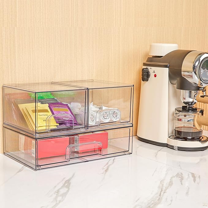 Vtopmart Stackable Storage Drawers Set of 3,Clear Plastic Organizer Bins for Makeup, Cosmetics, Beauty Supplies,Ideal for Vanity, Bathroom,Cabinet,Pantry Organization - Image 4