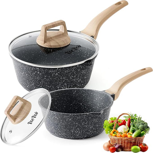 Sauce Pan Set with Lids,Nonstick Small Cooking Pots 1.5Qt&3Qt,Lightweight Non Stick Pots with Glass Lids for Fast Heating,Induction Compatible