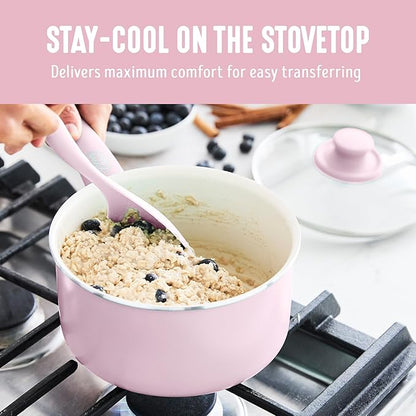 GreenLife 2.5QT Nonstick Saucepan with Glass Lid, Soft Grip, PFAS-Free Ceramic, Multipurpose Chef Pan, Milk & Sauce Cooking Pot, Dishwasher & Oven Safe to 350˚F, Stay-Cool Handle, Pink - Image 4