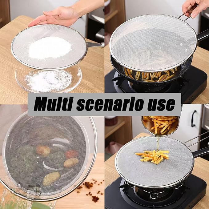 3 Pcs Splatter Screen for Frying Pan with Silicone Handle (9.8", 11.4", 13"), Stainless Steel Grease Splatter Guard for Kitchen Frying Pan Cooking to Prevent Oil Splatters - Image 5