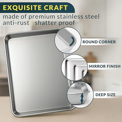 Baker’s Signature Stainless Steel Cookie Sheet Pan, Stainless Steel Baking Sheet Set of 3, Mirror Finish, Non-Stick, Rust Resistant, BPA Free, Dishwasher Safe, 9/12/16 Inch - Image 3